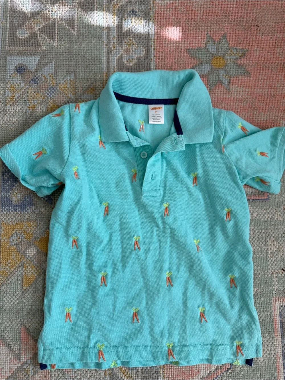Gymboree Easter Aqua Polo Shirt with Carrot Embroidery (5T) - like new!
